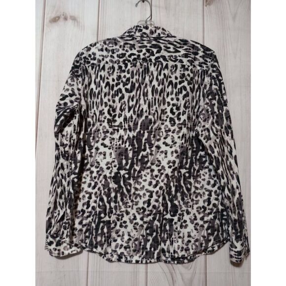 Jones New York Shirt Ladies Large Black Button Front Animal Print‎ - Picture 2 of 6